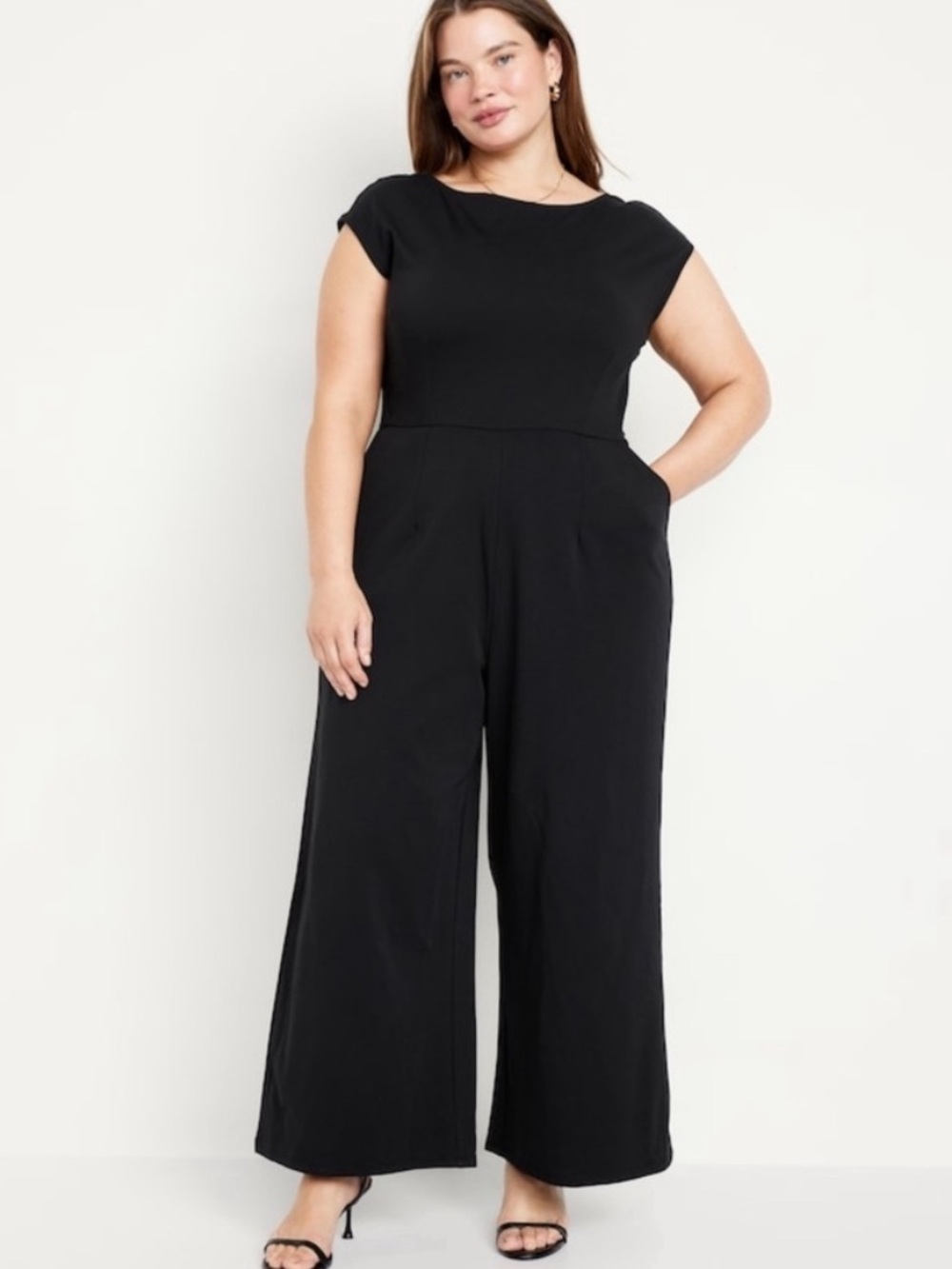 Old Navy Ponte Wide Leg Jumpsuit Black XXL Pockets Structured Capsule Minimalist